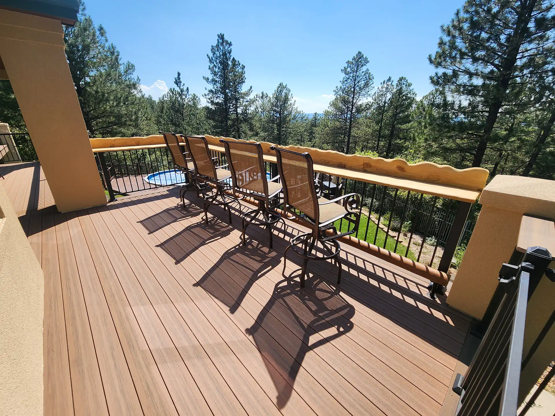 photo of a custom elevated deck with composite materials