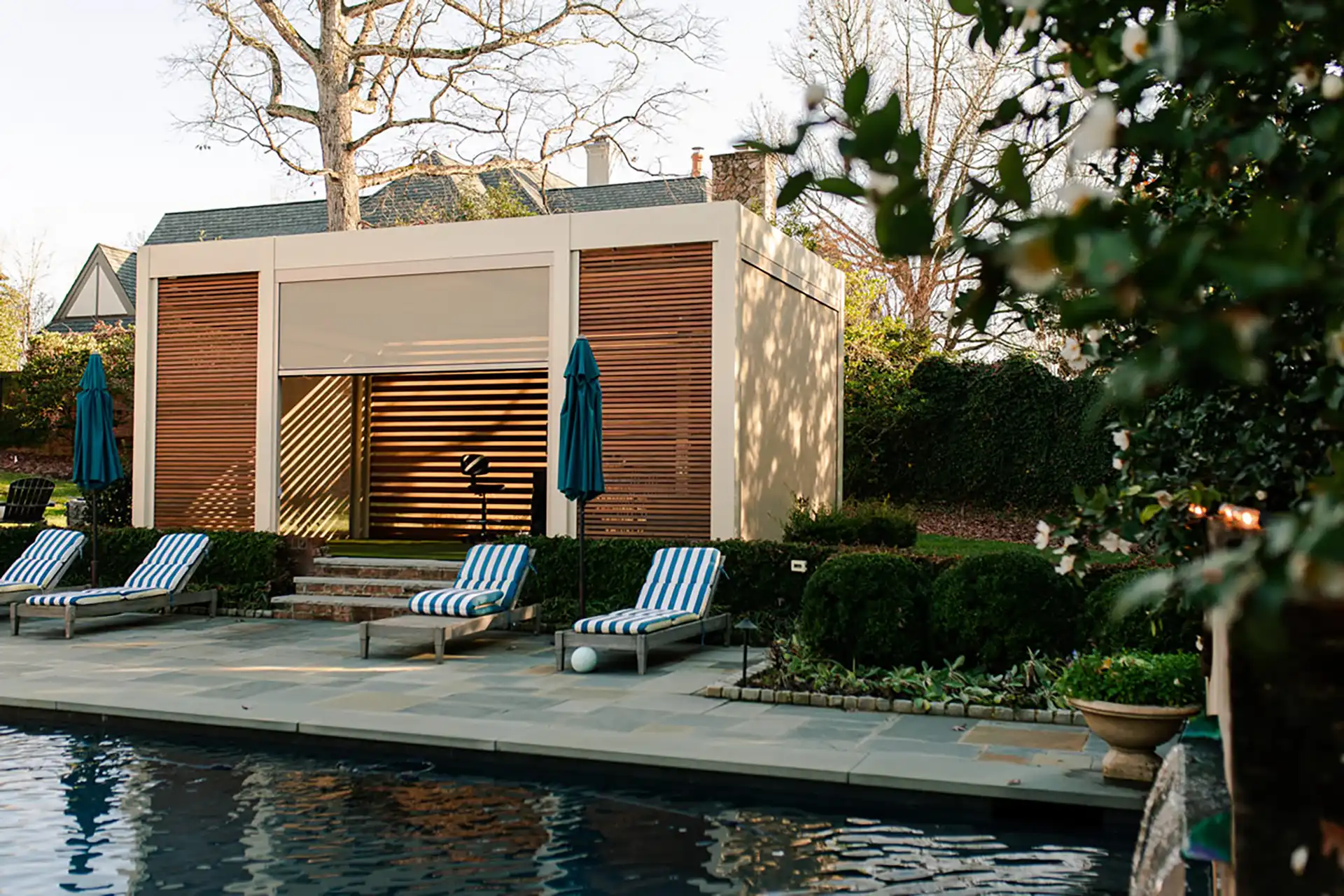 photo of a privacy room next to a pool