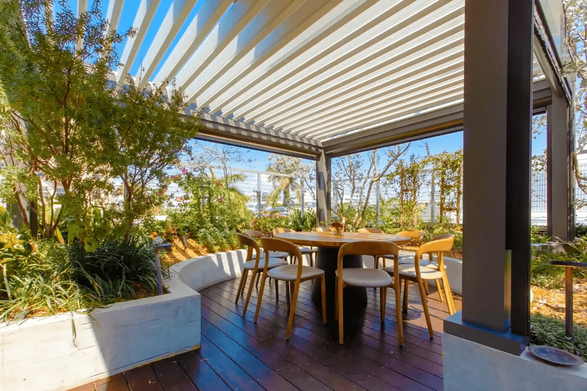 louvered-roof-pergola-in-restaurant - Louvered Pergola Builders and contractor in Colorado 