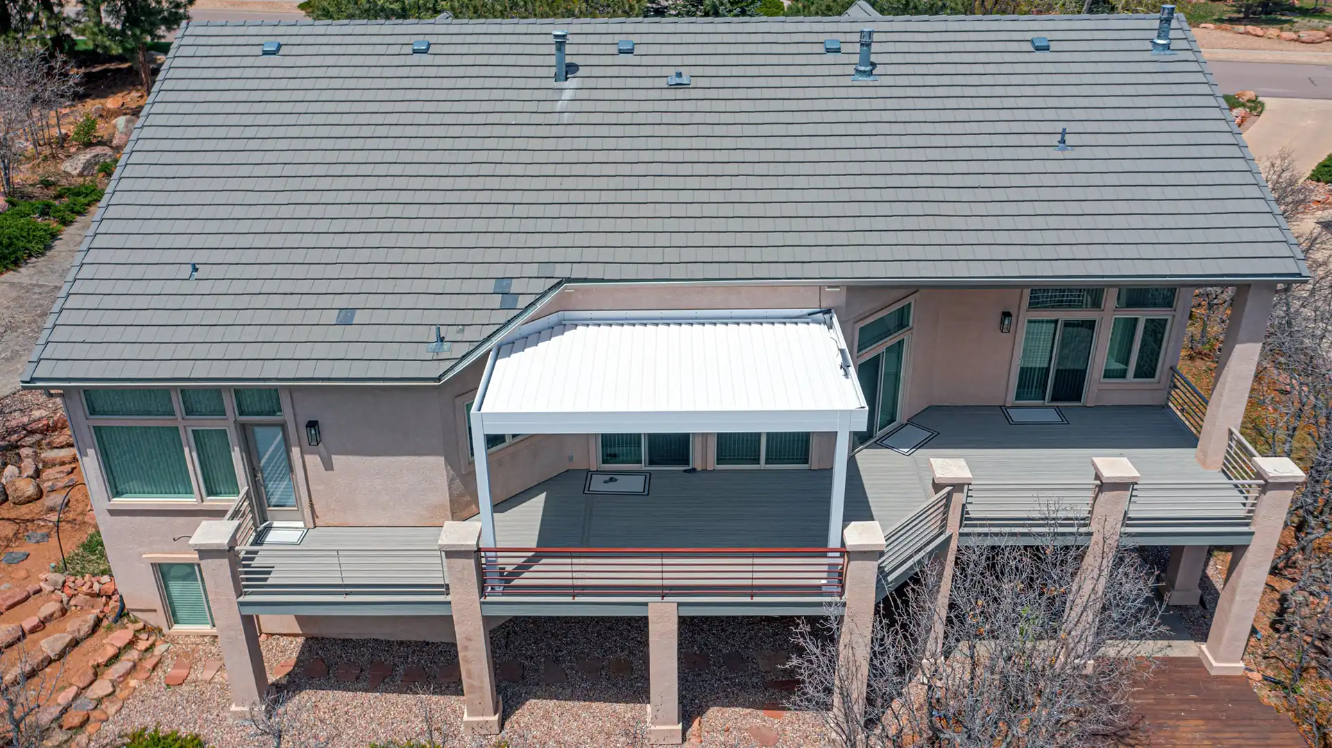 Solid roof pergola providing overhead privacy - Overhead Structures for Deck Privacy in Colorado