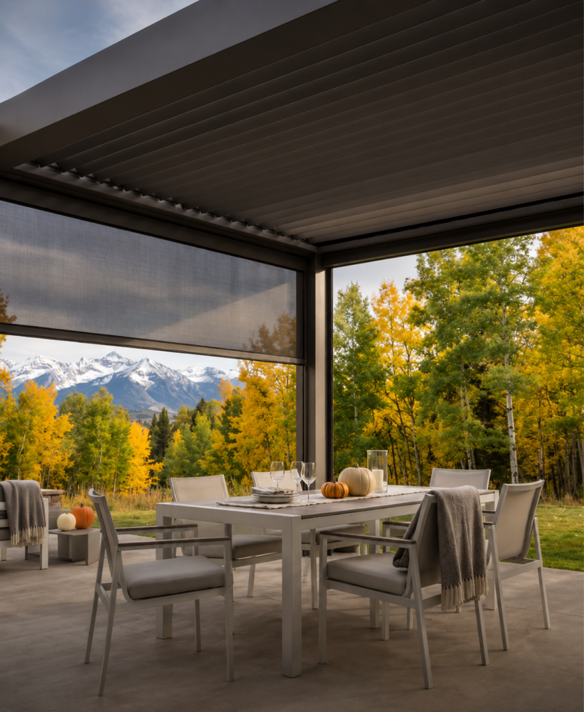 MagnaTrack motorized screen installed on a Colorado outdoor living space