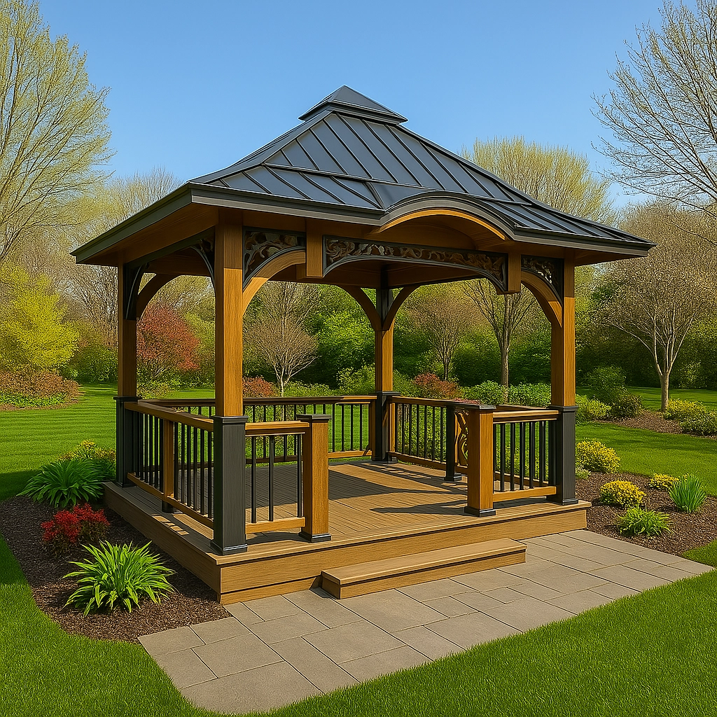 custom-gazebo-surrounded-by-greenery-with-overlooking-trees-on-the-background-in-castle-rock-co