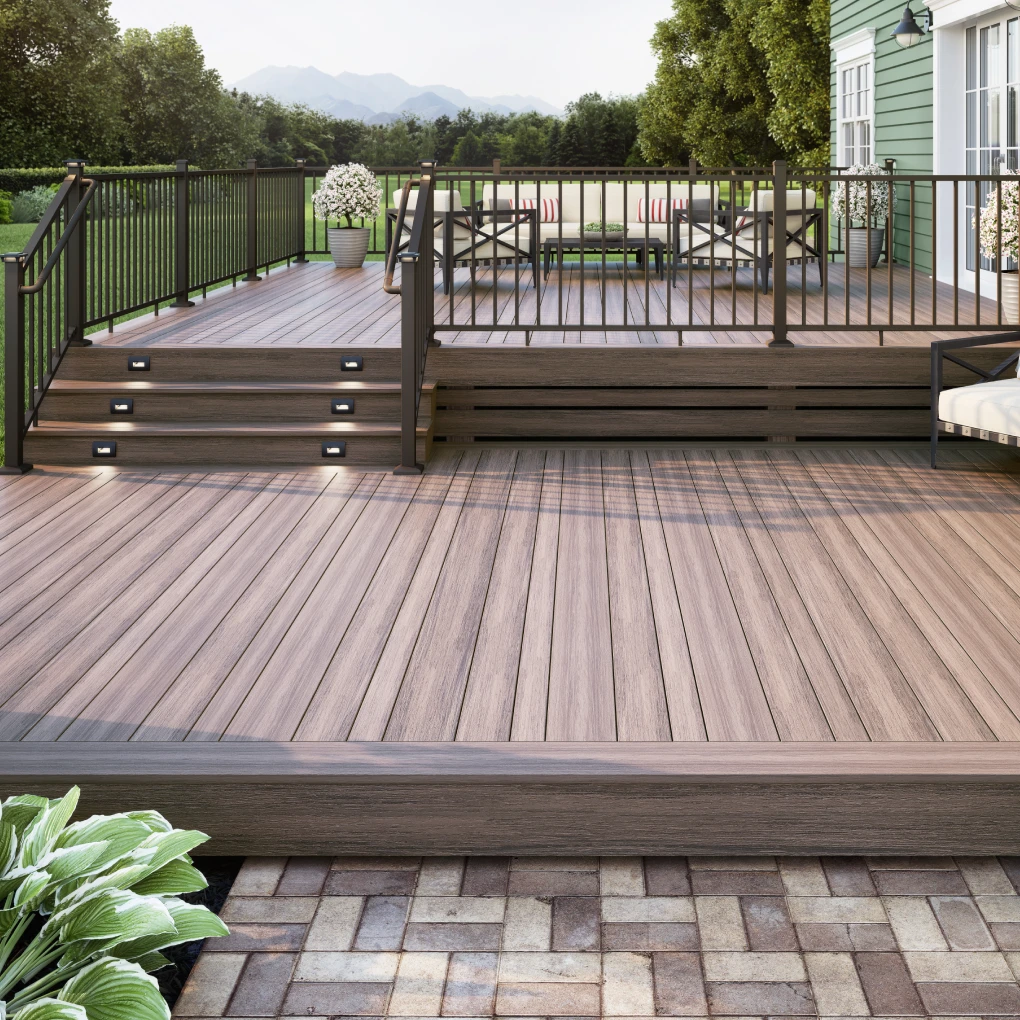 custom-premium-residential-deck-with-lights-on-step-stairs-with-railing-and-outdoor-living-lounge-with-potted-plants-attached-on-the-backyard-in-castle-rock-co