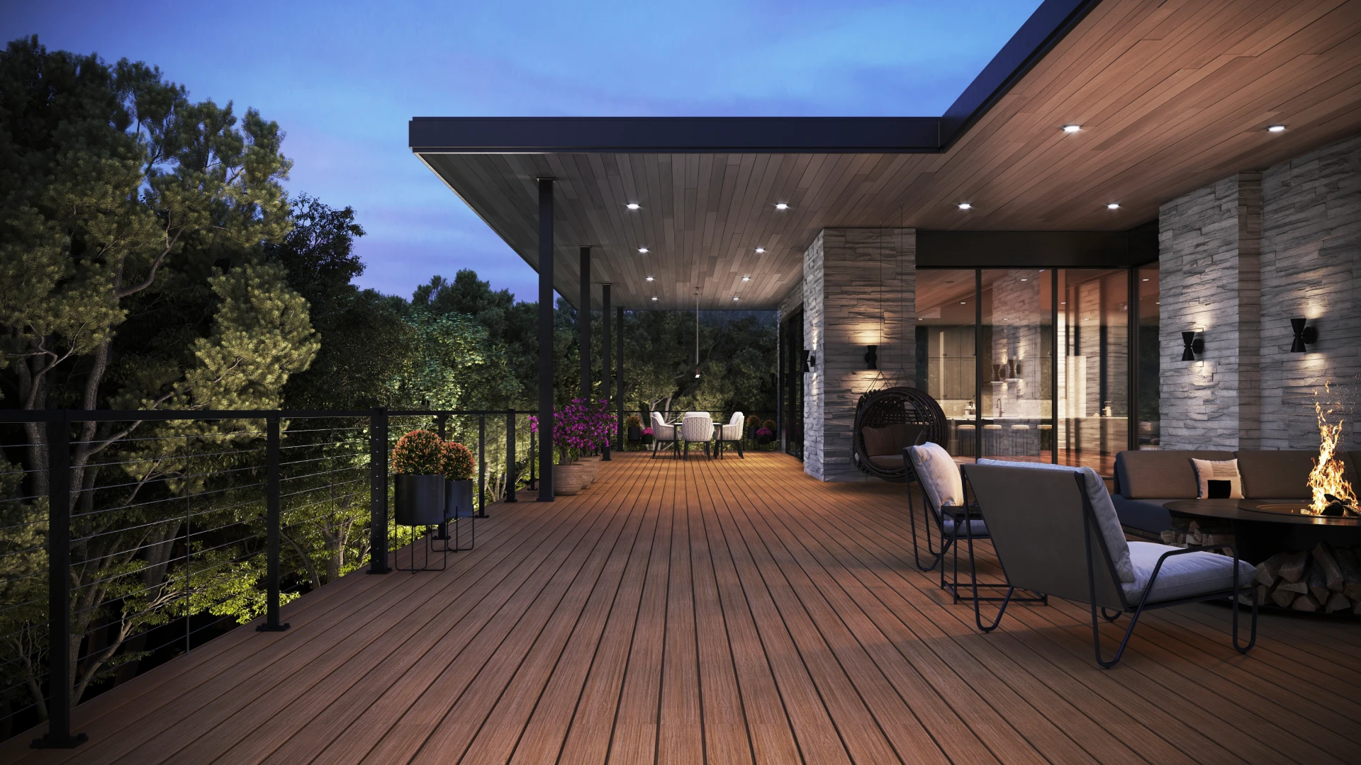 hard-wood-residential-deck-with-luxury-lounge-and-decorative-potted-plants-featuring-big-trees-on-the-side-of-the-house-in-castle-rock-co