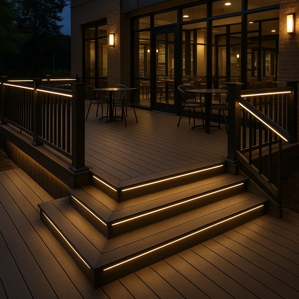 multi-level-custom-commercial-decking-on-coffee-shop-with-deck-lighting-in-douglas-co