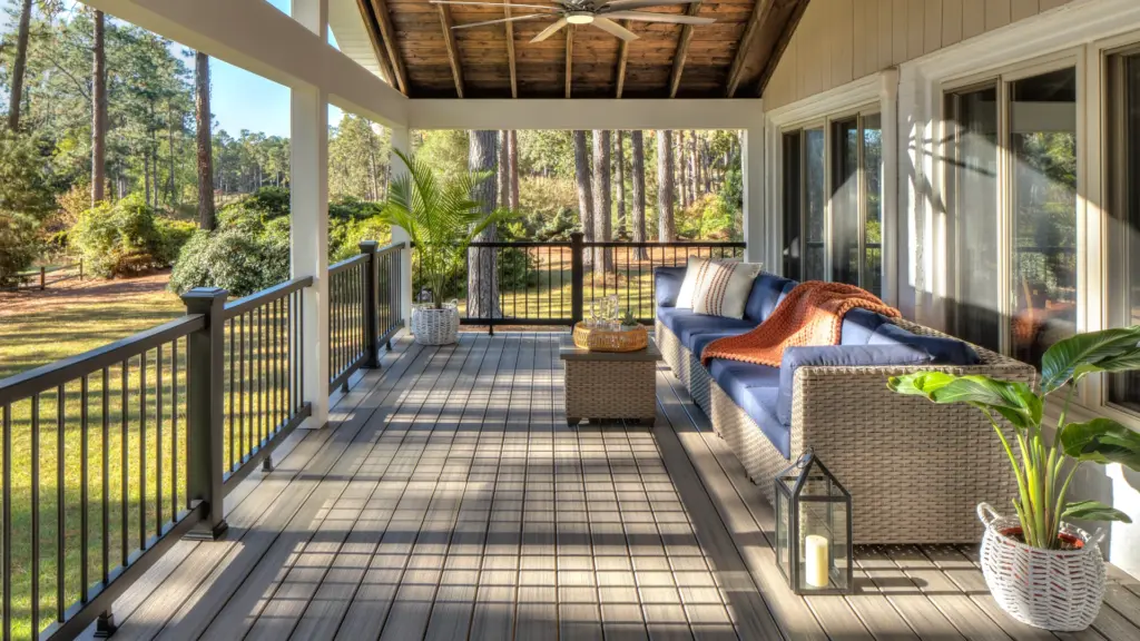 pvc-deck-on-the-porch-with-outdoor-living-couch-and-black-railing-with-multiple-windows-featuring-overlooking-nature-view-in-castle-rock-co